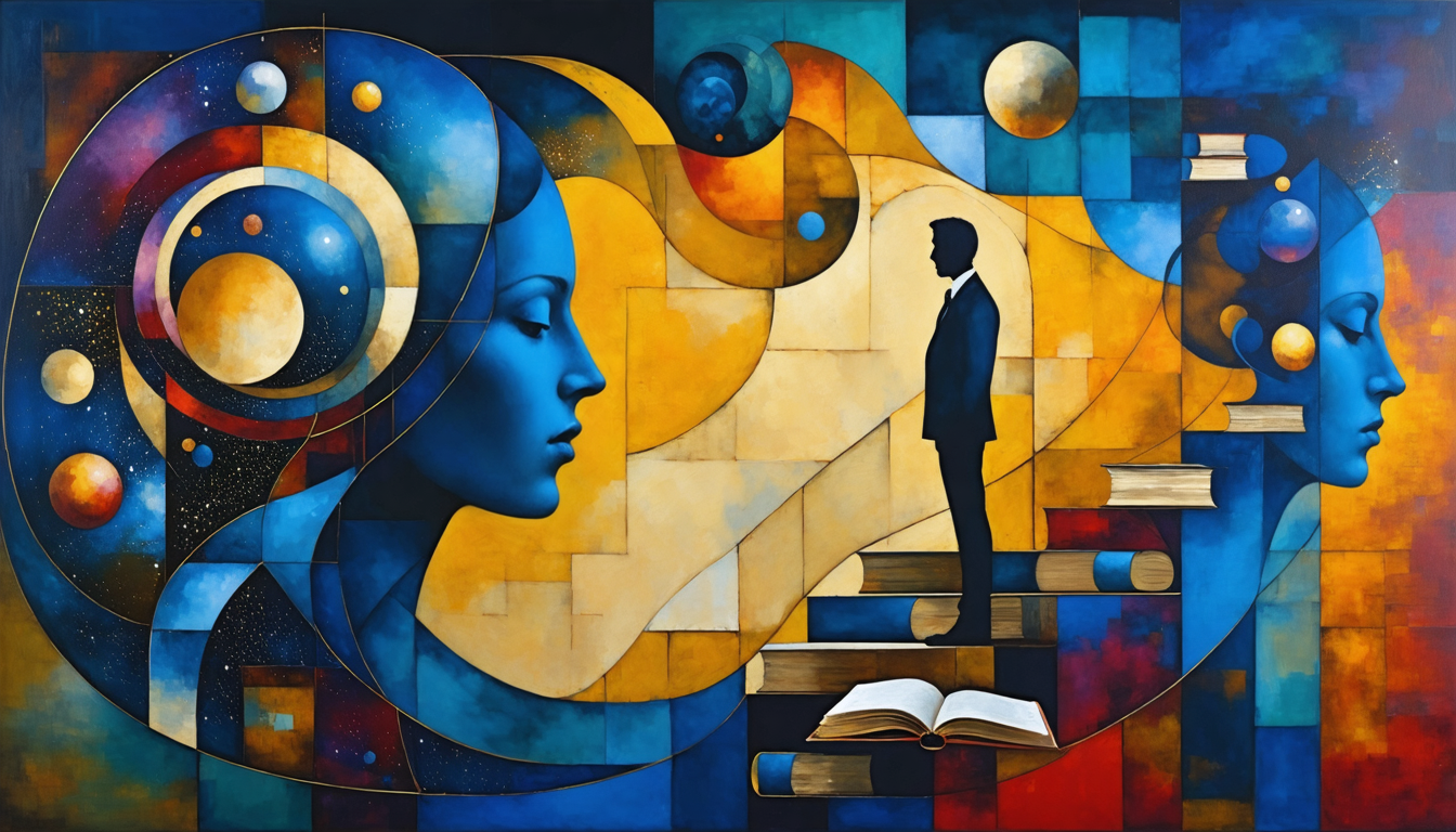 Abstract representation of various theories in vibrant colors and geometric shapes.