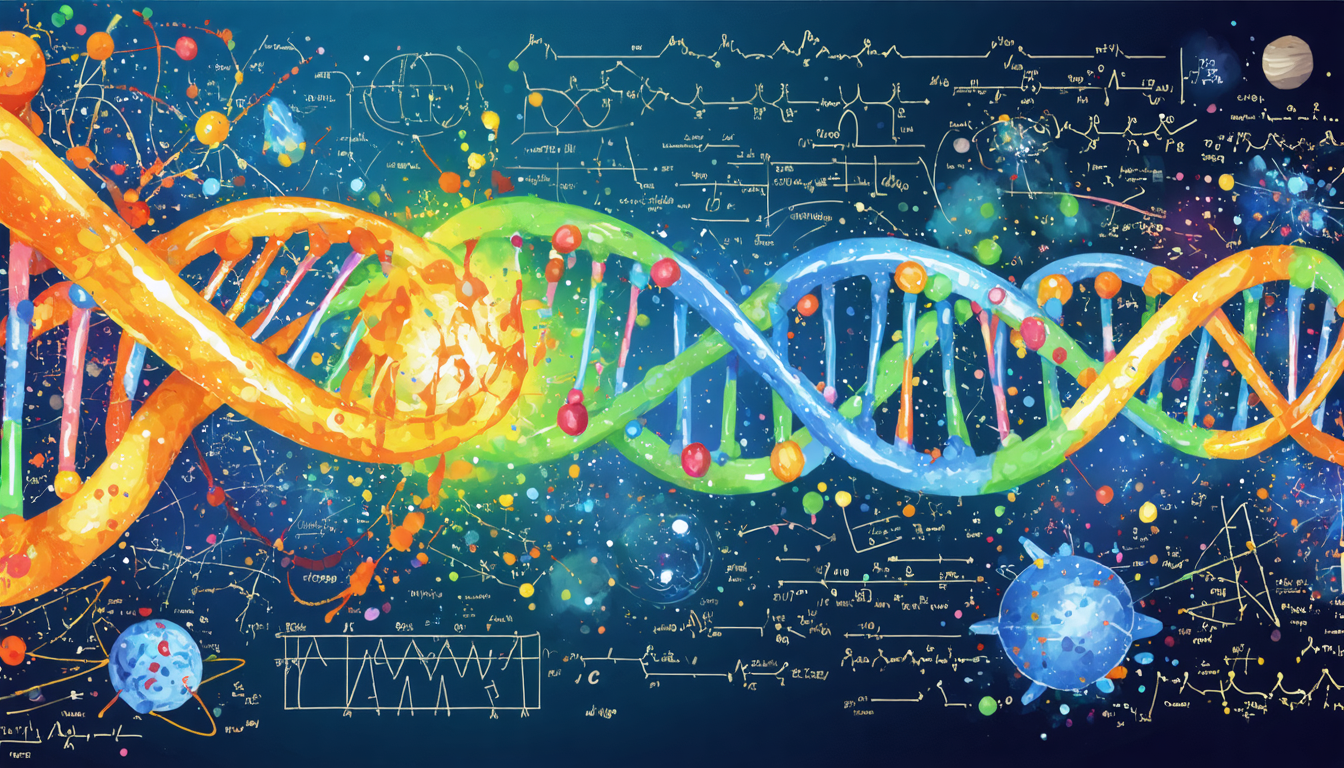Abstract illustration representing various scientific theories with vibrant colors and cosmic elements.