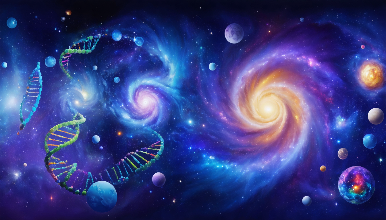 Surreal illustration of various scientific and philosophical theories depicted as colorful abstract shapes.