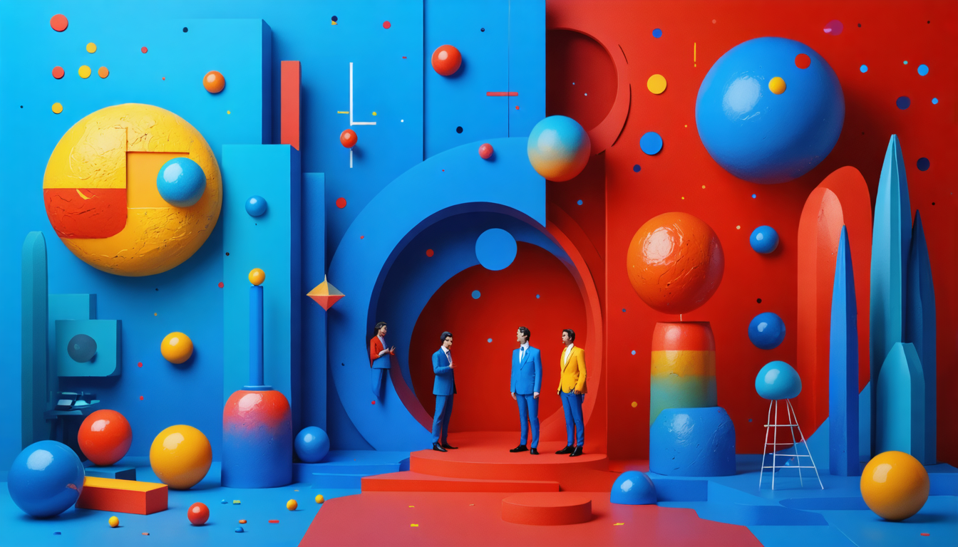 An artistic representation of various scientific and social theories interwoven in a surreal abstract style.