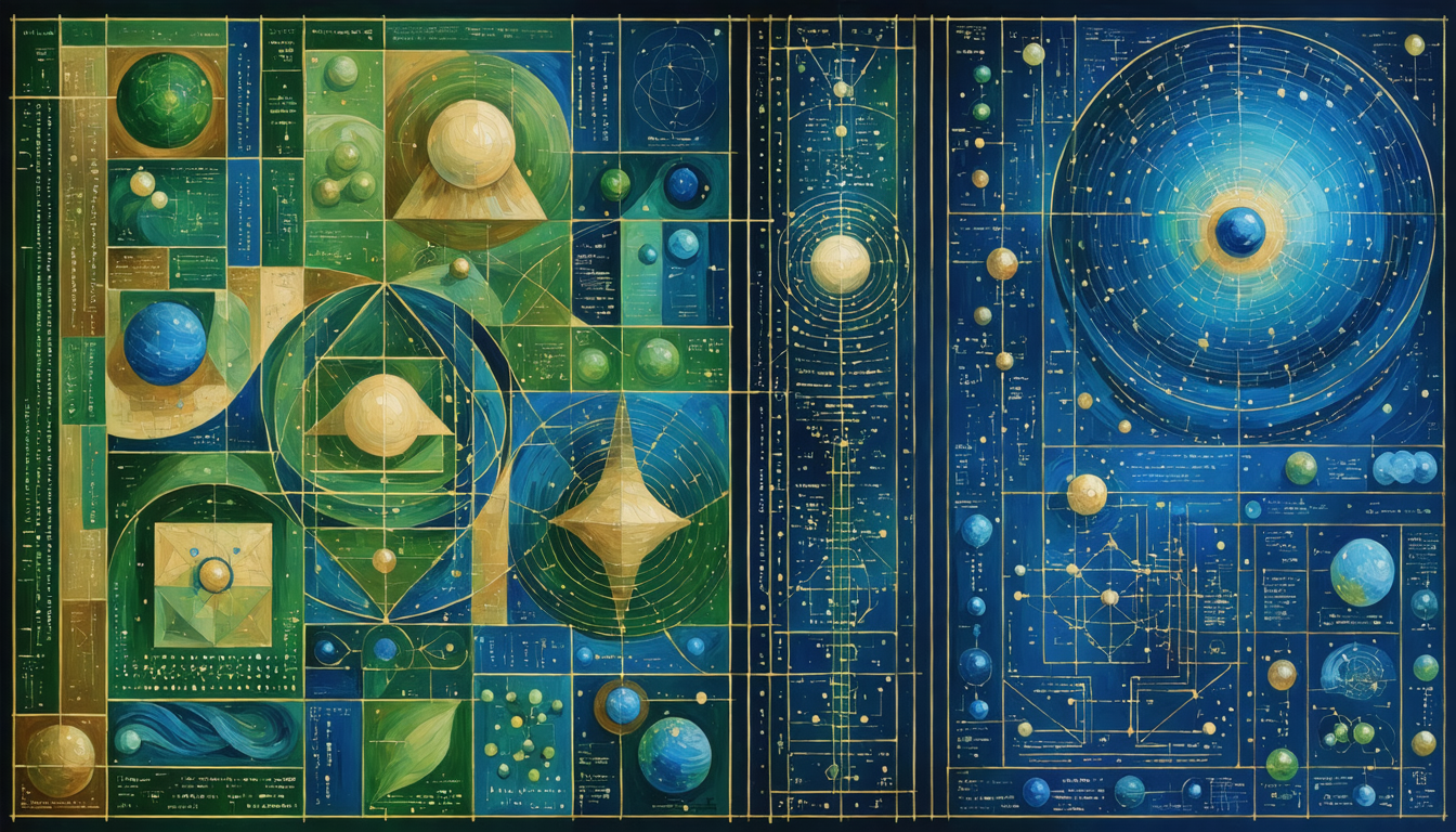 Abstract image depicting various scientific and philosophical theories with interwoven patterns and vibrant colors.