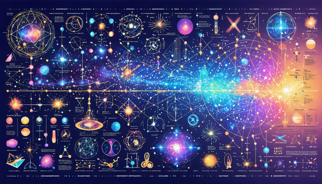 Artistic representation of scientific theories in an abstract cosmic style.