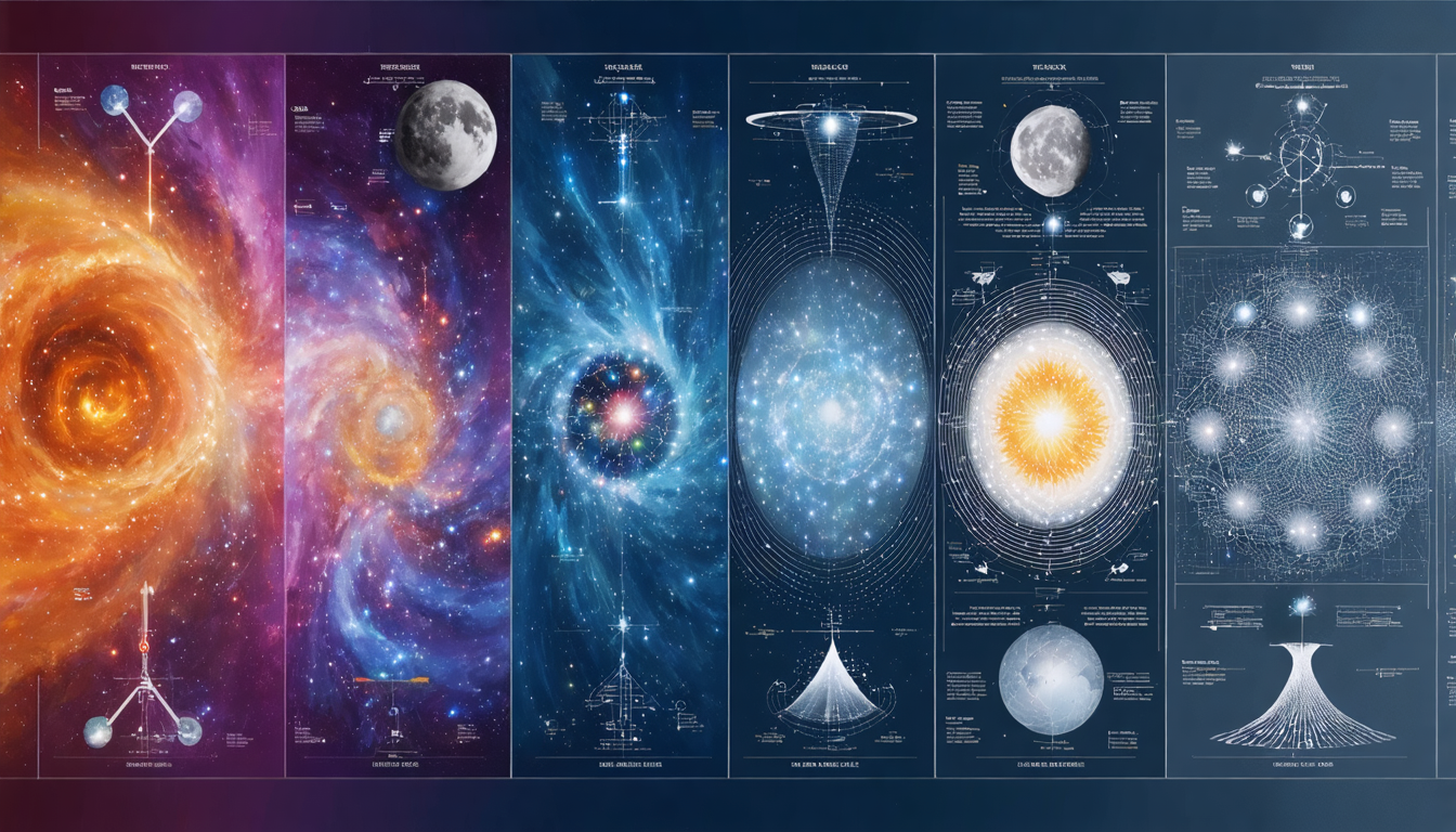 Conceptual artwork representing various scientific and philosophical theories.