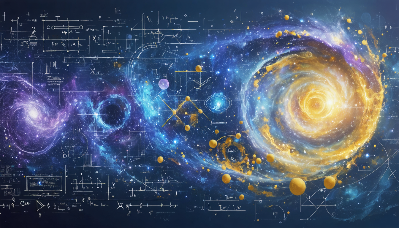 Abstract artwork illustrating the convergence of various scientific theories with vibrant colors and swirling patterns.
