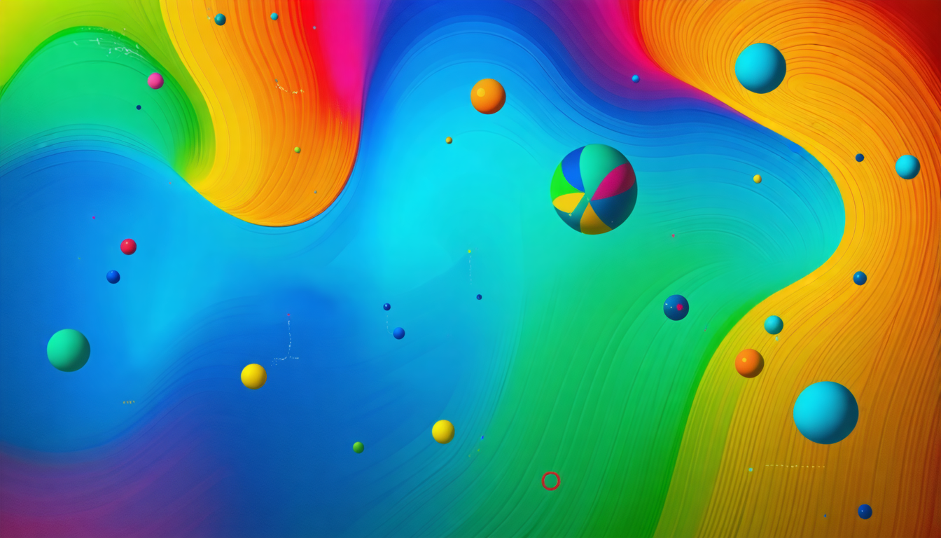 Abstract representation of various scientific theories with colorful symbols and dynamic visuals.