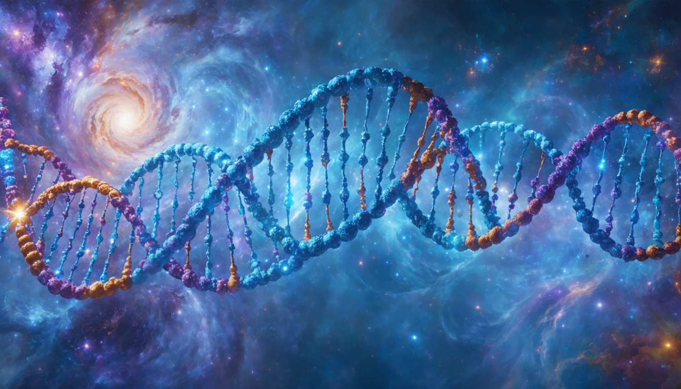 Abstract representation of various scientific theories including the Big Bang, Evolution, and Relativity in a vibrant cosmic background.