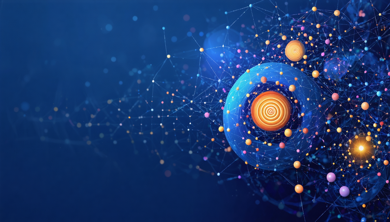 Abstract representation of theories with colorful spirals and interconnected nodes.
