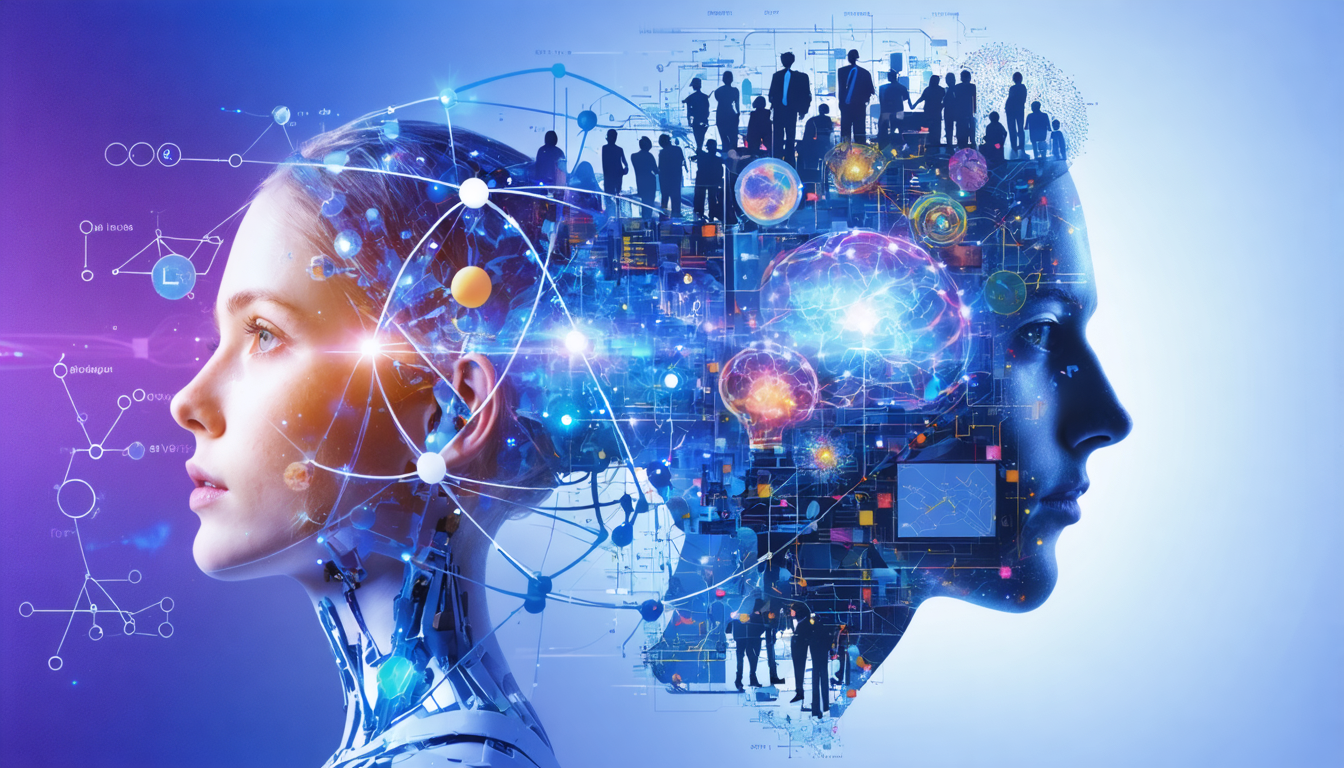 A vibrant collage representing different academic theories including physics, sociology, and psychology.